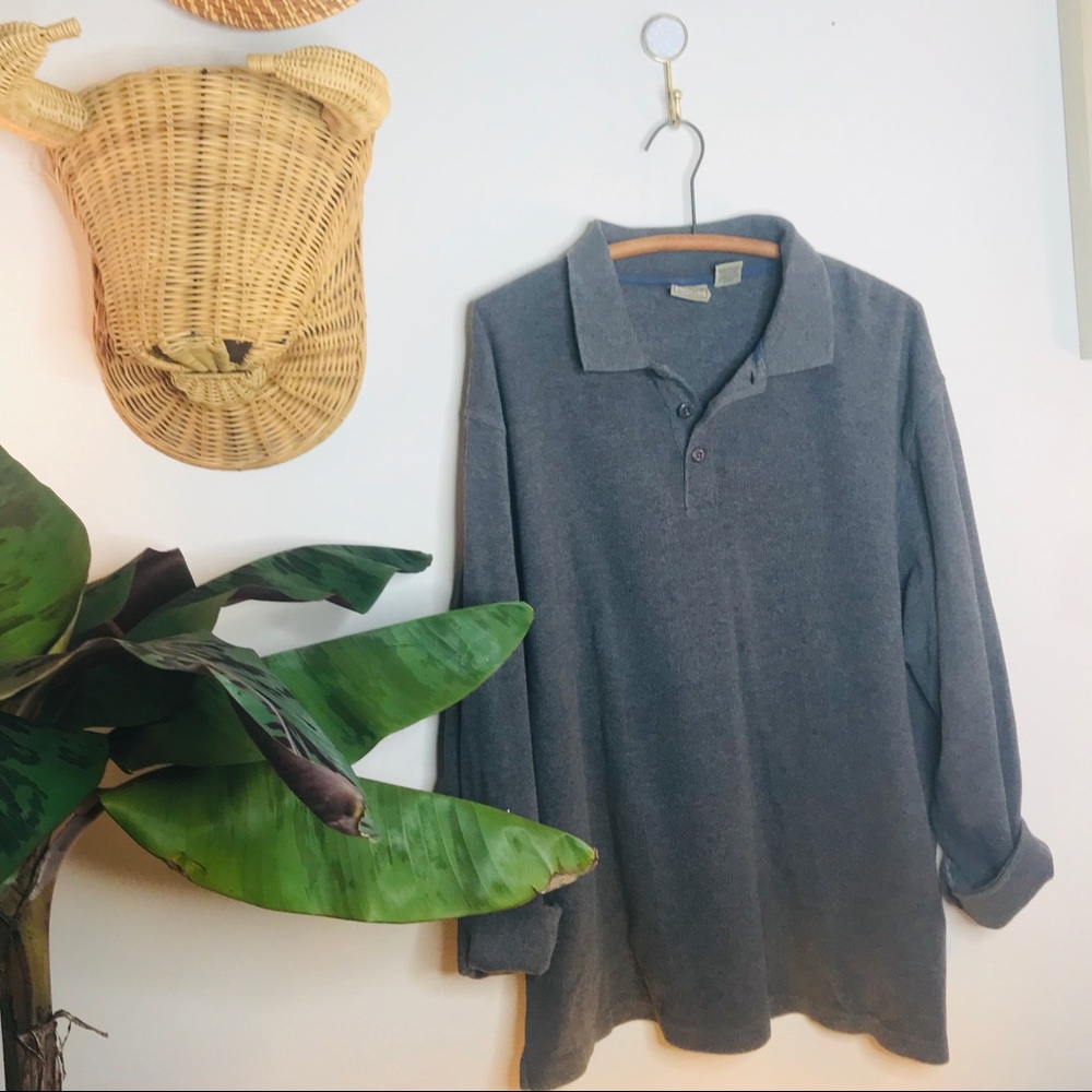 vtg retro 90s gray L.L.Bean polo pullover - Picture 2 of 8